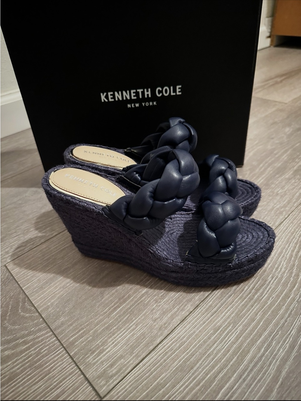 Kenneth Cole Braided Navy Wedge Sandals